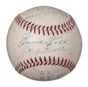 1950s Baseball Legends and Stars Multi-Signed OAL Harridge Baseball With 12 Signatures Includng DiMaggio, Foxx and Grove (PSA/DNA)